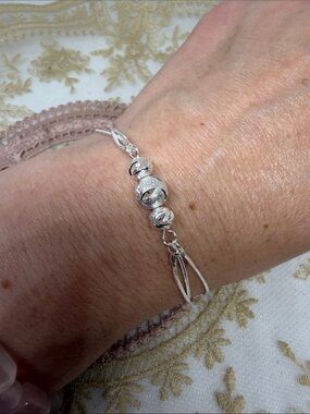 925 Sterling Silver Layered Snake Chain Bracelet Diamond Cut Accent Beads